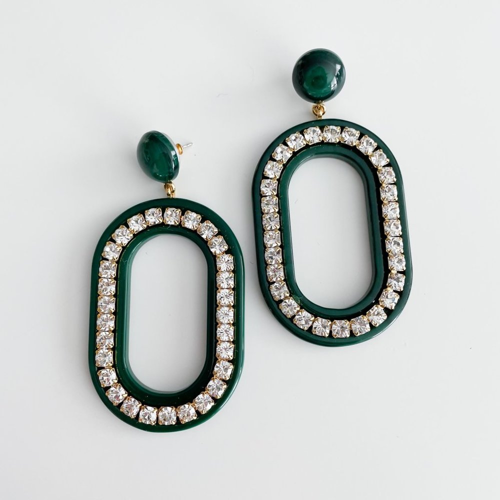 J. Crew Made-in-Italy Jeweled Oval Earrings (Jungle Green) - Picture 2 of 3